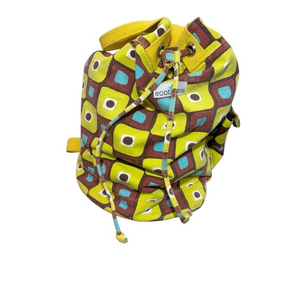 Ecototes Canvas Drawstring Bucket Backpack Geometric Print Yellow Brown - Picture 10 of 14